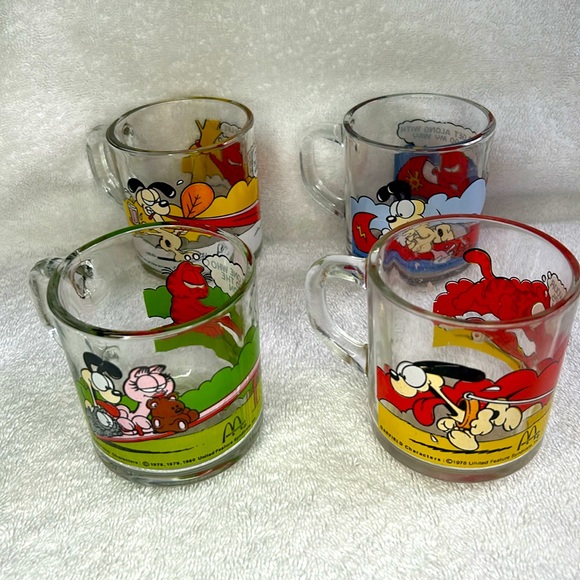 Vintage 1978 McDonald's Set of 4 Garfield/ Odie Glass Cups Mugs Jim Davis Anchor - Picture 11 of 11